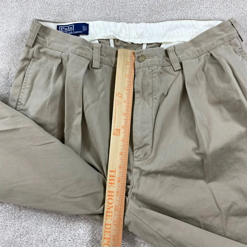 Vintage Polo Ralph Lauren Andrew Pant Mens 34x34 Tan Double Pleated Cotton Chino